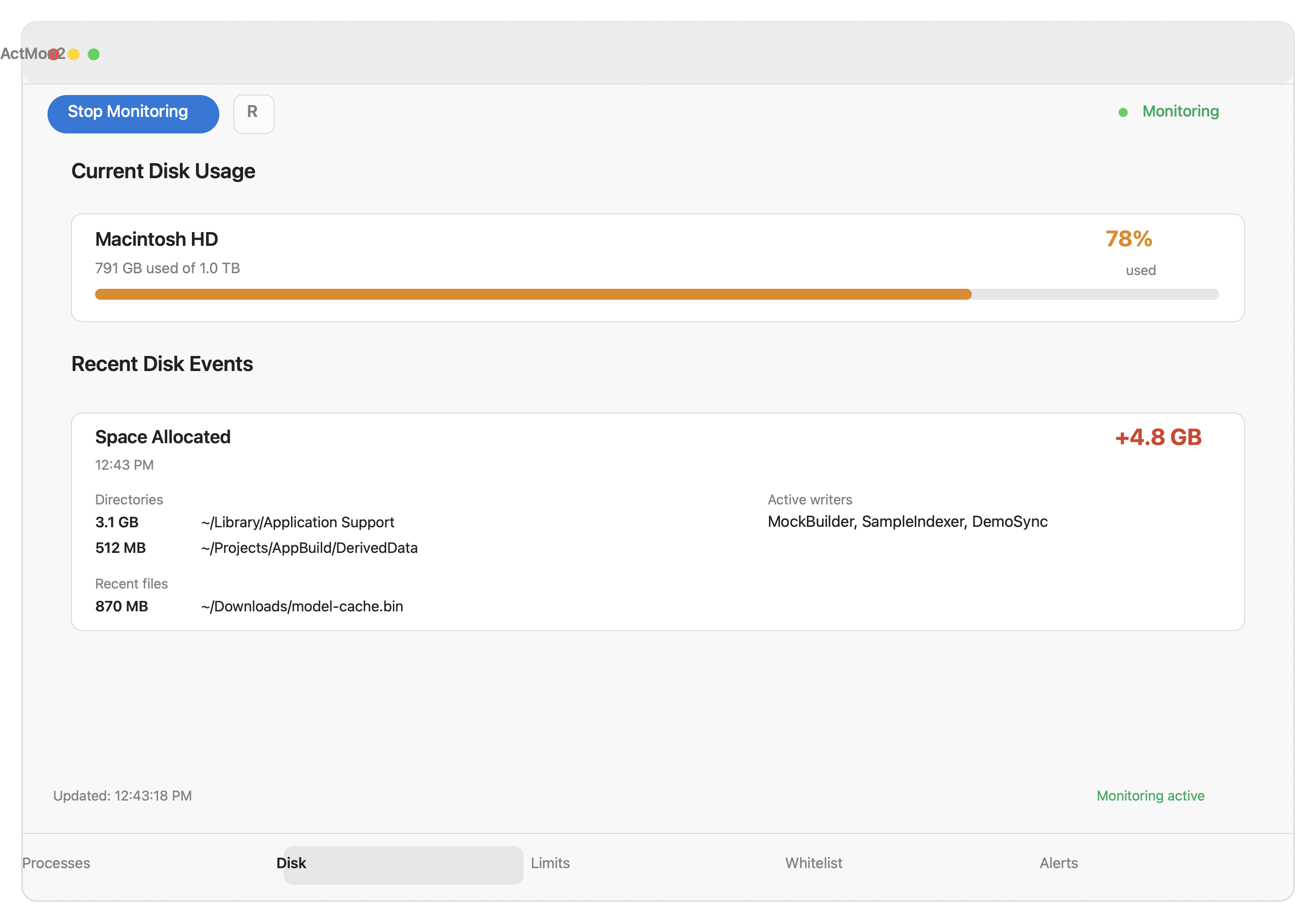 Disk activity view